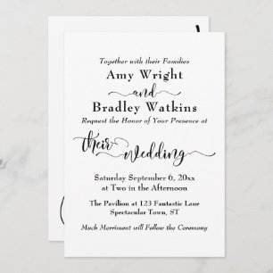 Elegant Subtle Typography, Black on White Wedding Kaart