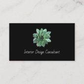 Elegant Succulent Botanical QR code Black  Visitekaartje (Voorkant)