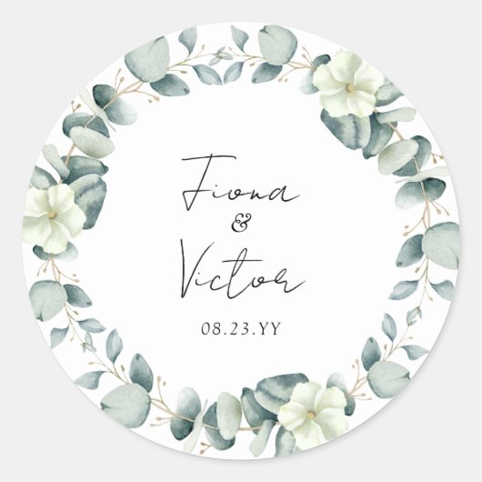 Elegant Succulent Eucalyptus Greenery Wedding Ronde Sticker (Voorkant)