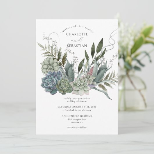 Élégant Succulent Faire-part de mariage Floral (Debout devant)