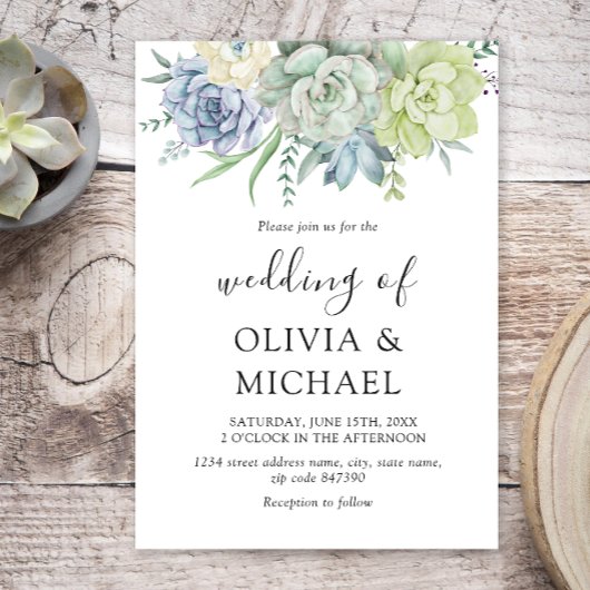 Elegant Succulent Greenery Wedding Invitation Kaart