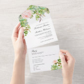 Elegant Succulent Roos Garden Boho Wedding All In One Uitnodiging (Afscheurbaar)