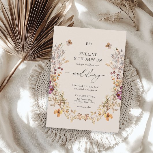 Elegant Summer Meadow Wildflower Boho Wedding Kaart