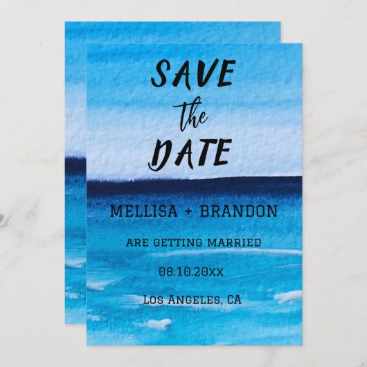 Elegant Summer Ocean Waves Beach Invitation Kaart (Voorkant / Achterkant)