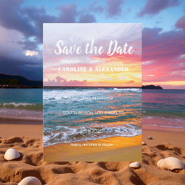 Elegant Summer Sunset Beach Tropical Wedding Save The Date