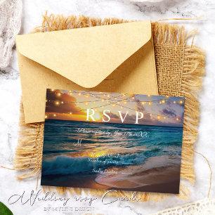Elegant Summer Sunset Beach Wedding RSVP Card Kaart