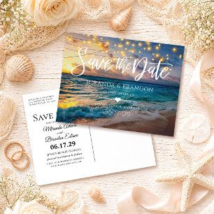Elegant Summer Sunset Beach Wedding Save the Date Aankondigingskaart