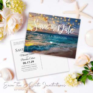 Elegant Summer Sunset Beach Wedding Save the Date Aankondigingskaart