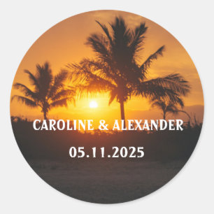 Elegant Summer Sunset Tropical Beach Hawaii Classi Ronde Sticker