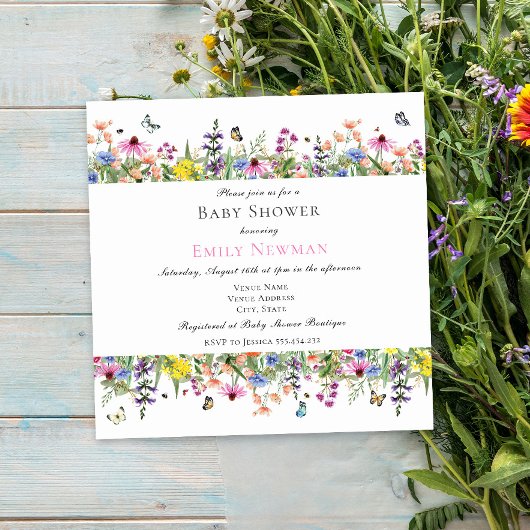 Elegant Summer Wildflower Baby shower Kaart