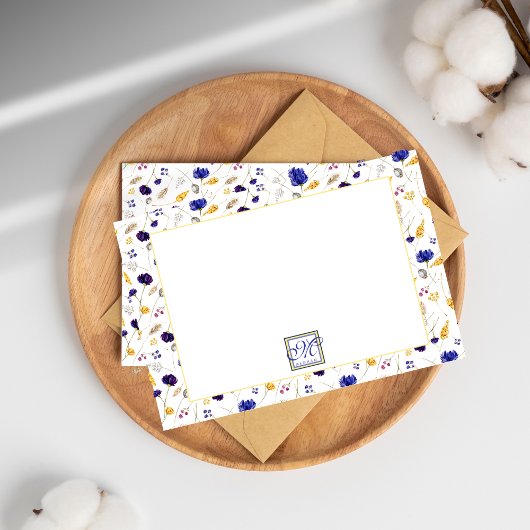 Elegant Summer Wildflower Pattern Monogrammed Notitiekaartje