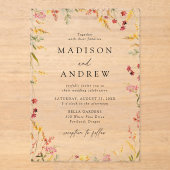 Elegant Summer Wildflower Wedding Acryl Uitnodigingen (Voorkant)