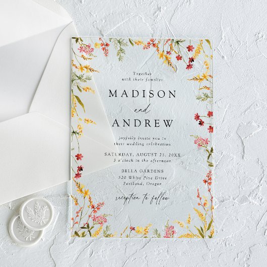 Elegant Summer Wildflower Wedding Acryl Uitnodigingen