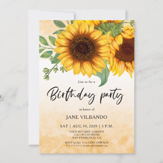 Elegant Sunflower Birthday Party Invitation (Devant)