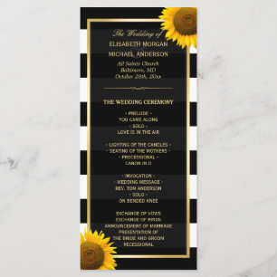 Élégant Sunflower Black White Wedding Programme