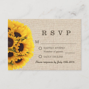 Elegant Sunflower Burlap Wedding RSVP Kaartje