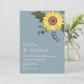 Elegant Sunflower Dusty Blue Wedding Kaart (Staand voorkant)