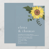Elegant Sunflower Dusty Blue Wedding Kaart (Voorkant / Achterkant)
