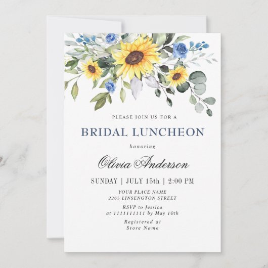 Elegant Sunflower Eucalyptus BRIDAL LUNCHEON Kaart (Voorkant)