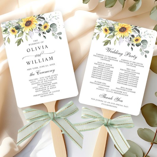 Elegant Sunflower Eucalyptus Chic Wedding Program Handwaaier