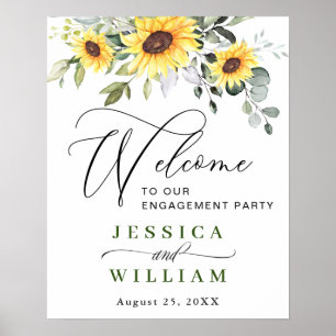 Elegant Sunflower Eucalyptus Engagement Party Poster
