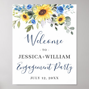 Elegant Sunflower Eucalyptus Engagement Party Poster