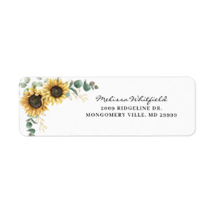 Elegant Sunflower Eucalyptus Floral Return Address Etiket