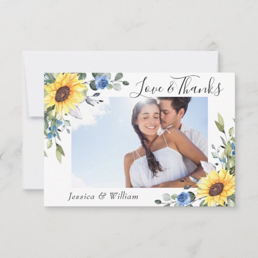 Elegant Sunflower Eucalyptus Greenery 2 FOTO Bedankkaart (Voorkant)