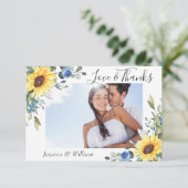 Elegant Sunflower Eucalyptus Greenery 2 FOTO Bedankkaart (Staand voorkant)