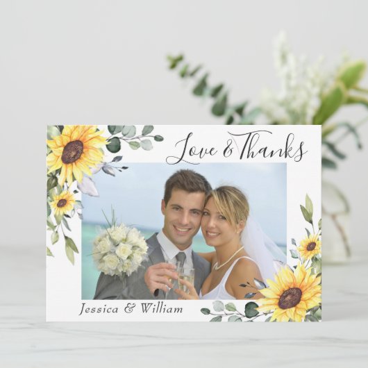 Elegant Sunflower Eucalyptus Greenery PHOTO Bedankkaart (Staand voorkant)