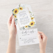 Elegant Sunflower Eucalyptus Greenery Wedding All In One Uitnodiging (Afscheurbaar)
