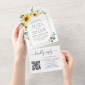 Elegant Sunflower Eucalyptus Greenery Wedding QR All In One Uitnodiging (Afscheurbaar)