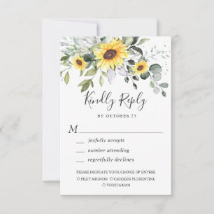 Elegant Sunflower Eucalyptus Greenery Wedding RSVP Kaartje