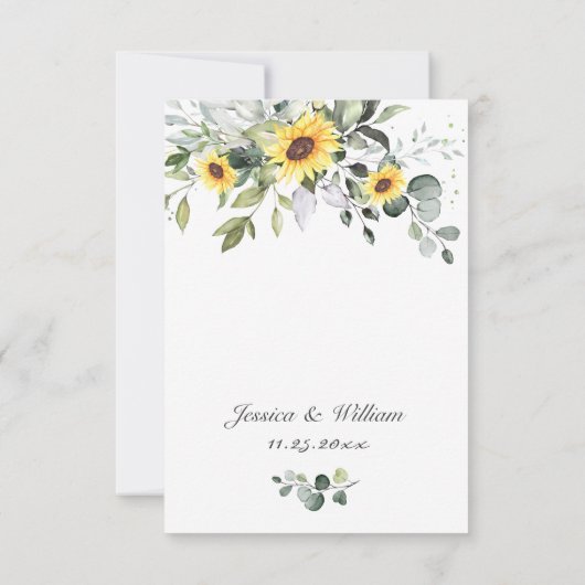 Elegant Sunflower Eucalyptus Greenery Wedding RSVP Kaartje (Achterkant)