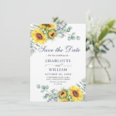 Elegant Sunflower Eucalyptus Greenery Wedding Save The Date (Staand voorkant)