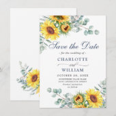 Elegant Sunflower Eucalyptus Greenery Wedding Save The Date (Voorkant / Achterkant)