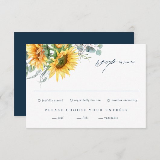 Elégant Sunflower Eucalyptus Mariage carte RSVP (Devant / Derrière)