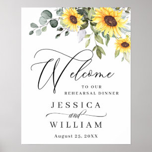 Elegant Sunflower Eucalyptus Rehearsal Dinner Poster