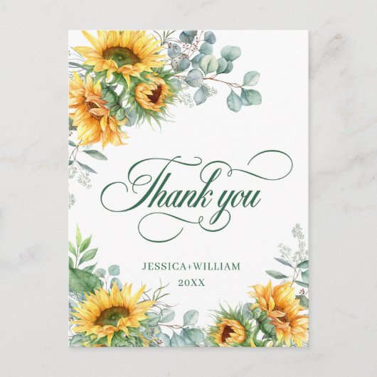 Elegant Sunflower Eucalyptus Rustic Hartelijk dank Briefkaart (Voorkant)