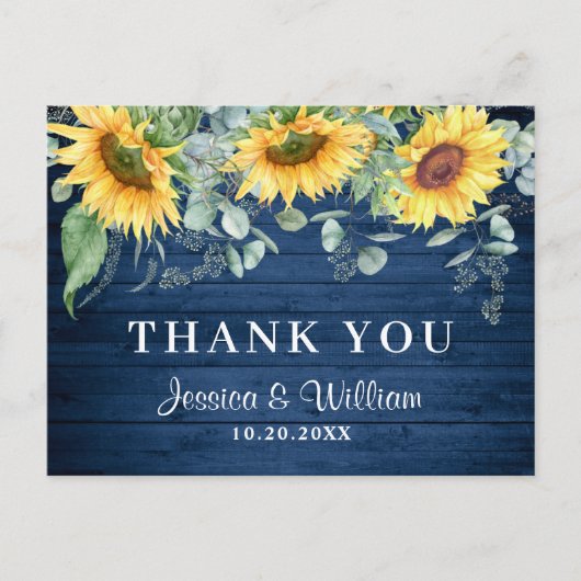 Elegant Sunflower Eucalyptus Rustic Hartelijk dank Briefkaart (Voorkant)