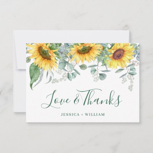 Elegant Sunflower Eucalyptus Rustic Wedding Bedankkaart (Voorkant)