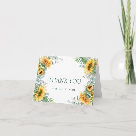 Elegant Sunflower Eucalyptus Rustic Wedding Bedankkaart (Voorkant)