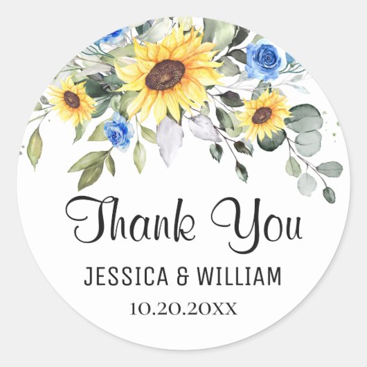 Elegant Sunflower Eucalyptus Waterverf Weddenschap Ronde Sticker (Voorkant)
