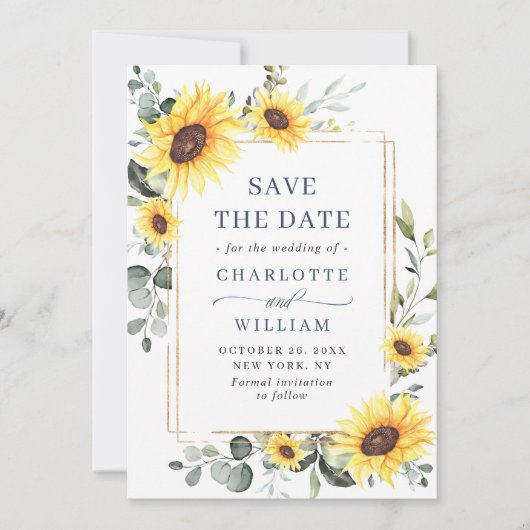 Elegant Sunflower Eucalyptus Weddenschap QR Code Save The Date (Voorkant)