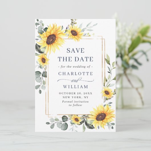 Elegant Sunflower Eucalyptus Weddenschap QR Code Save The Date (Staand voorkant)