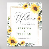 Elegant Sunflower Eucalyptus Weddenschap Welkom Poster (Voorkant)