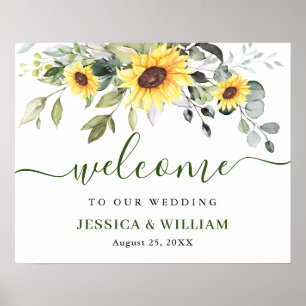 Elegant Sunflower Eucalyptus Weddenschap Welkomstb Poster