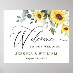 Elegant Sunflower Eucalyptus Weddenschap Welkomstb Poster