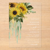 Elegant Sunflower Eucalyptus Wedding Acryl Uitnodigingen (Voorkant)
