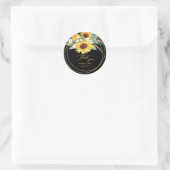 Elegant Sunflower Feather Wedding Black Ronde Sticker (Tas)